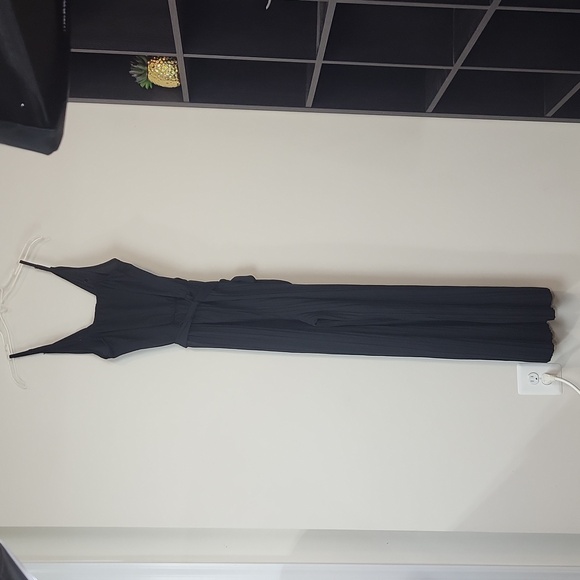 LEMITE Black Wrap Top Adjustable Strap Waist Sash Wide Acordian Leg Jumpsuit - Picture 10 of 16